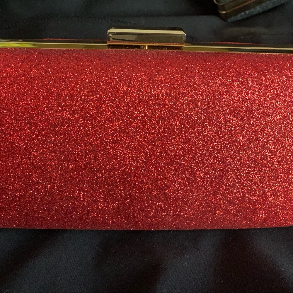 Red Sparkly Clutch Bag with Gold Frame for Evening Events